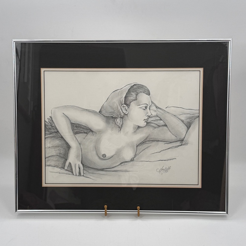 Vintage 1992 Original Female Nude Graphite Drawing Framed 19x24